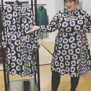 ELOQUII Black White Blue Floral Dress